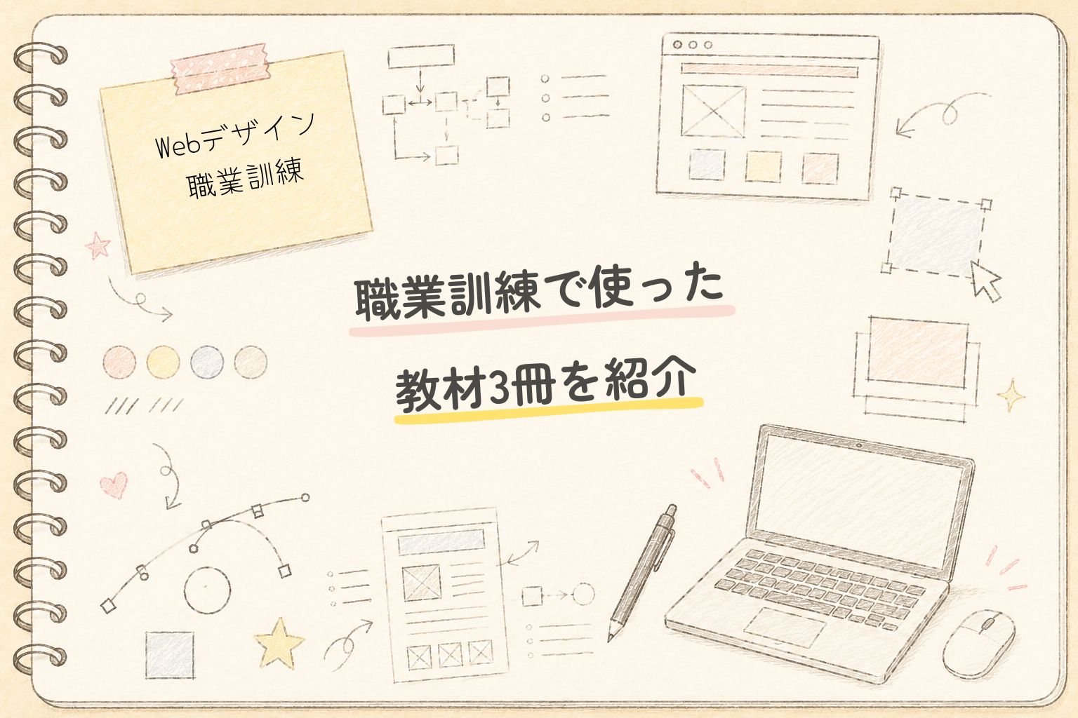 Webデザインの職業訓練で使った教材3冊を紹介する記事のアイキャッチ